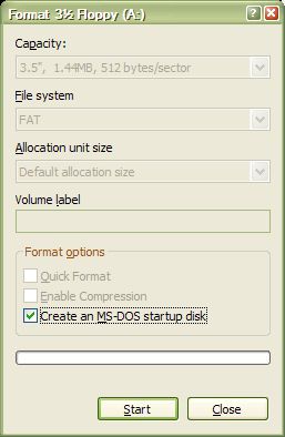 formatting a DOS boot disk in XP