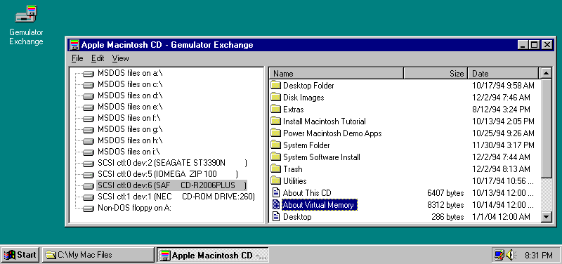 Screen shot of Gemulator Exchange browsing a Mac CD-ROM